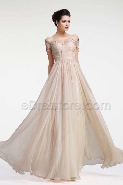 Off the Shoulder Ruched Champagne Bridesmaid Dresses Long