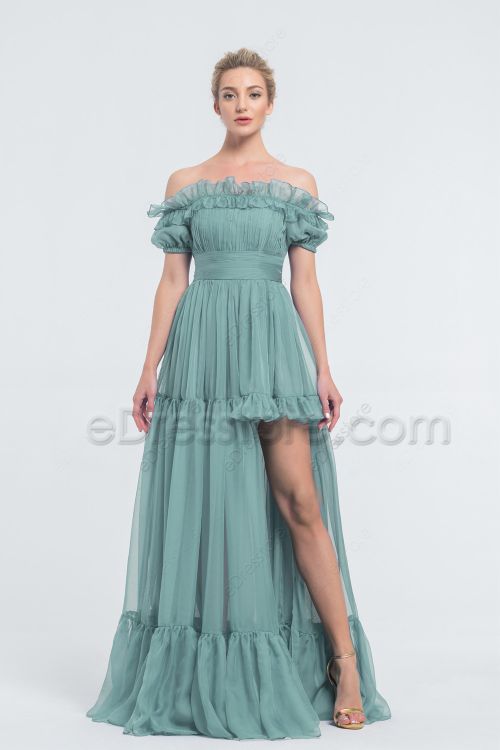Off the Shoulder Sea Glass Bridesmaid Dresses for Beach Weddings