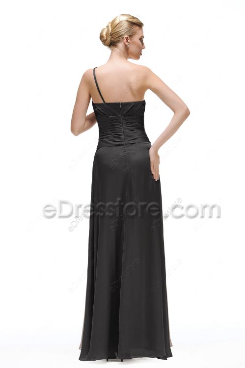 One Shoulder Black Satin Bridesmaid Dresses
