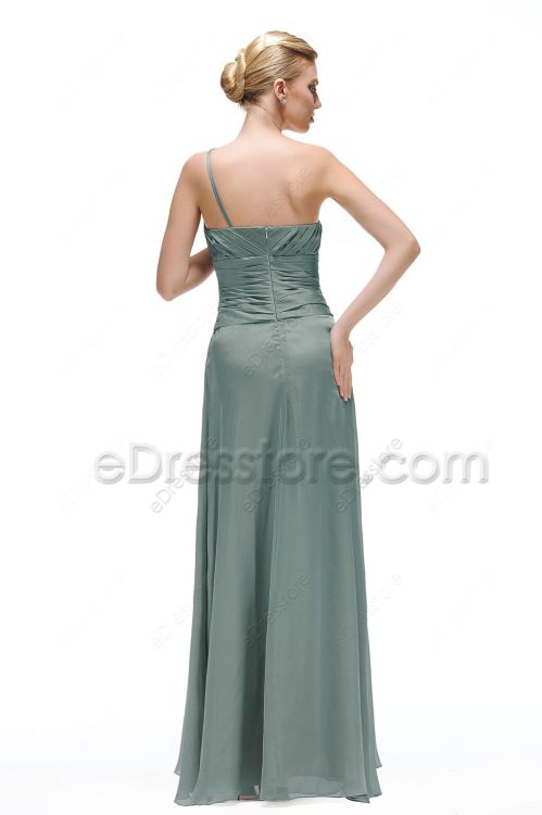 One Shoulder Eucalyptus Satin Bridesmaid Dresses