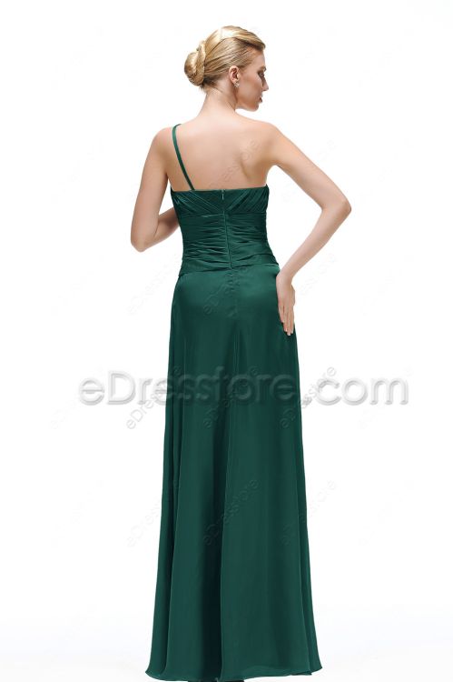 One Shoulder Forest Green Satin Bridesmaid Dress