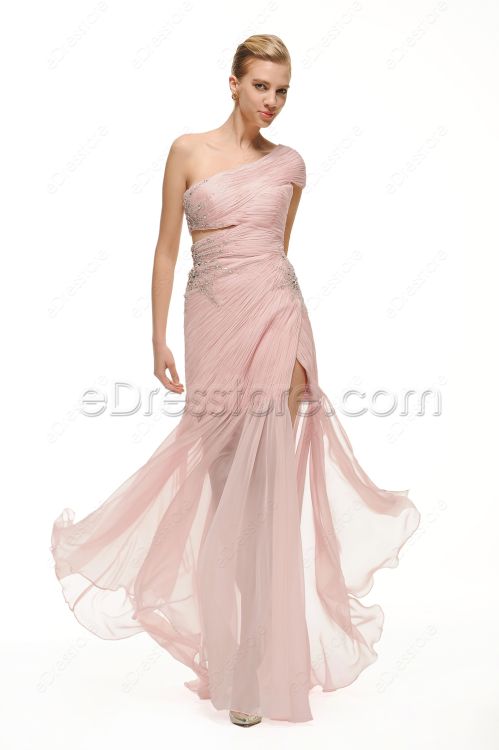 One Shoulder Pearl Pink Maid of Honor Dresses