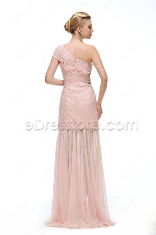 One Shoulder Pearl Pink Maid of Honor Dresses