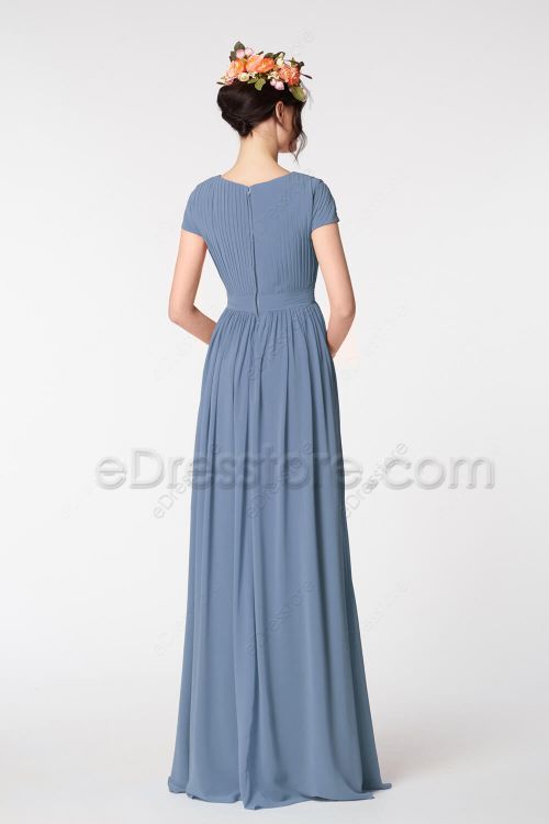 Periwinkle Blue Modest Bridesmaid Dresses