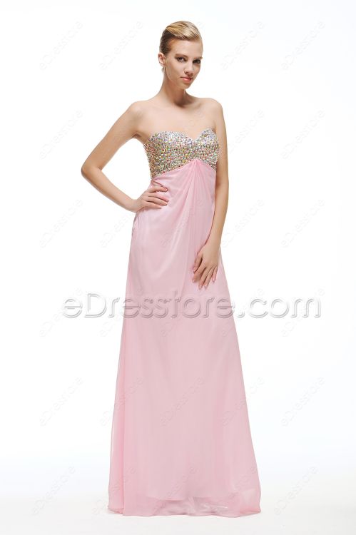 Pink Cut Out Crystal Prom Dresses