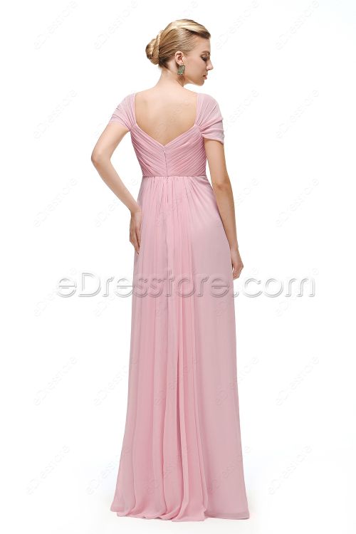 Sweetheart Pink Maternity Bridesmaid Dress Capped Sleeves