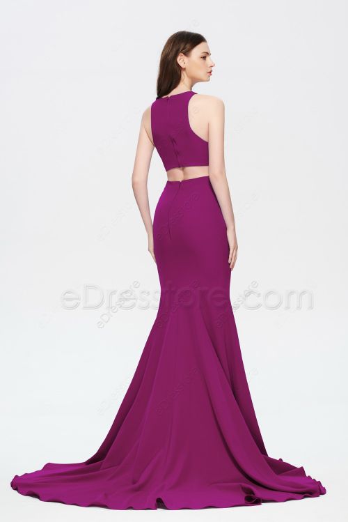 Plum Mermaid Stretch Slitted Homecoming Dresses Long Cut Out