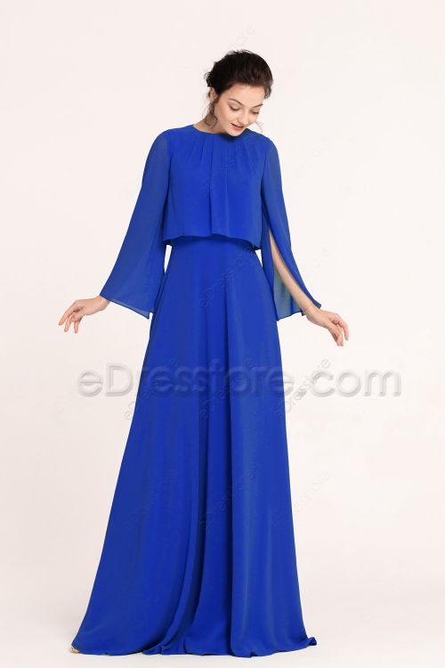 Plus Size Royal Blue Bridesmaid Dresses with Sleeves