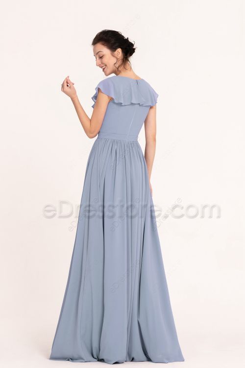 Powder Blue Bridesmaid Dresses Flounce Cap Sleeves