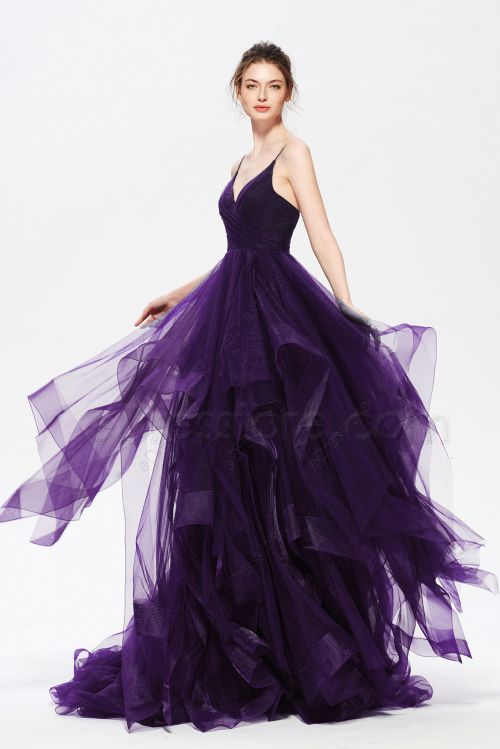 Purple Spaghetti Straps Homecoming Dress with Layered Trim