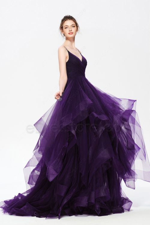 Purple Spaghetti Straps Homecoming Dress with Layered Trim