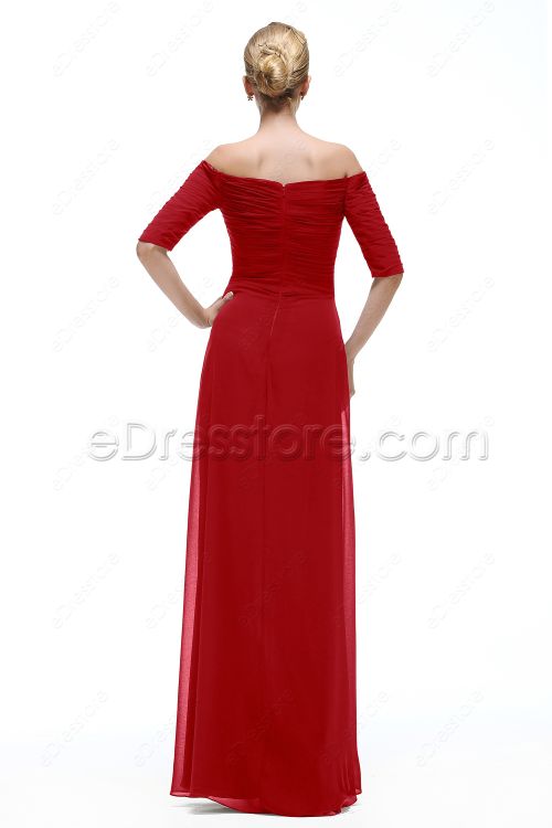 Off the Shoulder Red Evening Gown with Sleeves