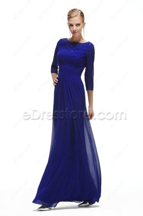 Modest Royal Blue Bridesmaid Dress with Sleeves