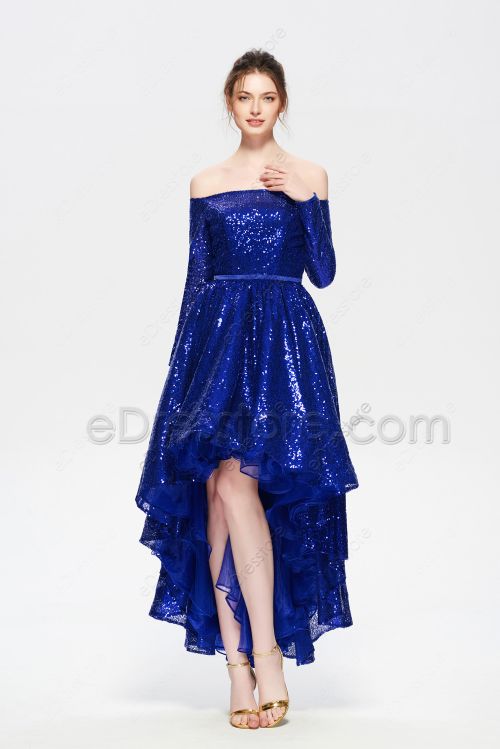 Royal blue Sparkly Sequin Bridesmaid Dresses Long Sleeves