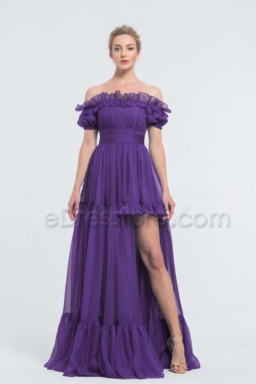 Royal Purple Bridesmaid Dresses Off the Shoulder Short Sleeves
