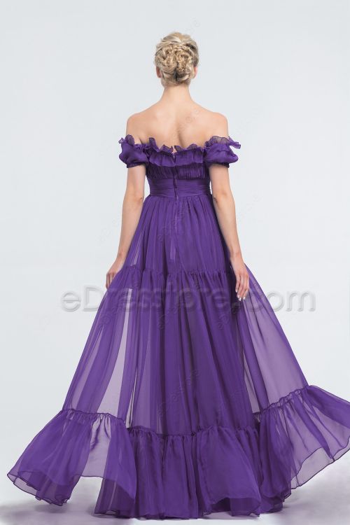 Royal Purple Bridesmaid Dresses Off the Shoulder Short Sleeves