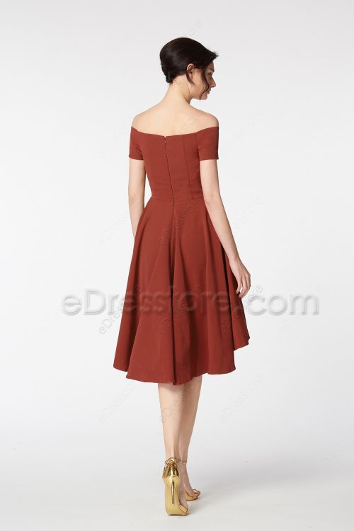 Rustic Rust Colored HIgh Low Bridesmaid Dresses Tea Length