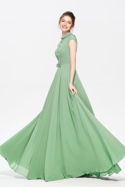 Sage Green Modest LDS Bridesmaid Dresses