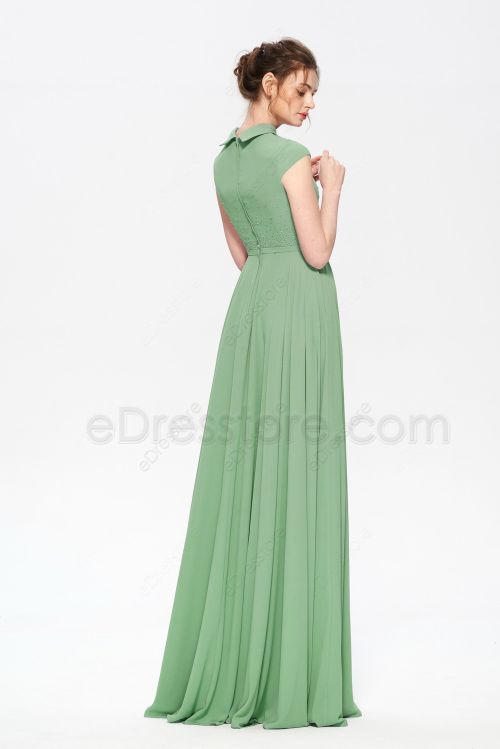 Sage Green Modest LDS Bridesmaid Dresses | eDresstore