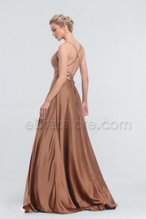 Satin Copper Bridesmaid Dresses with Slit