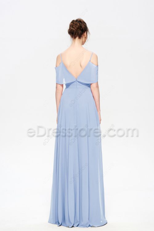 Sky Blue Chiffon Bridesmaid Dresses Spaghetti Straps with Overlays