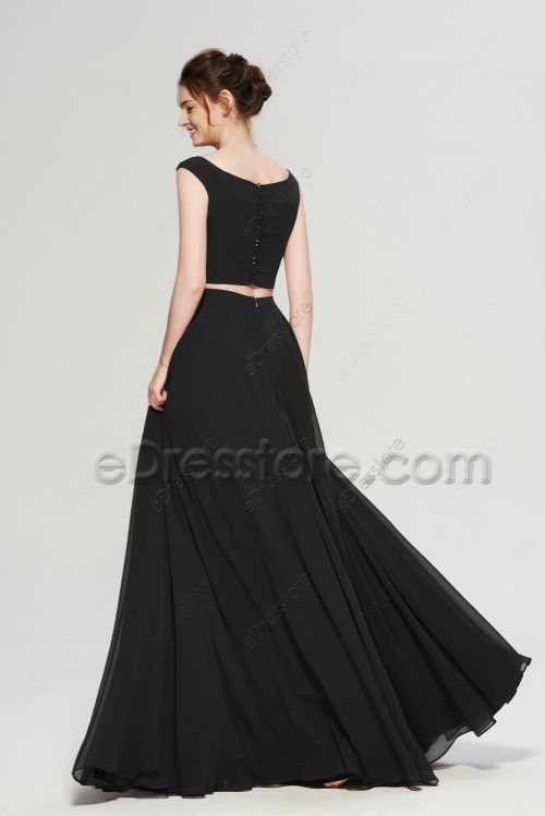 Two Piece Black Bridesmaid Dresses with Cowl Neck