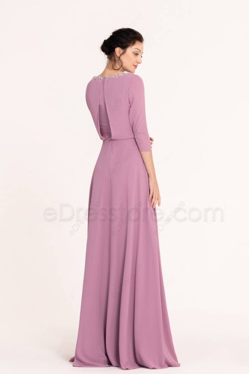 Wisteria Modest Popover Bridesmaid Dresses with Sleeves Beaded