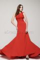 One Shoulder Red Prom Dresses Long with Train