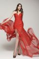 Red Flowing Chiffon Prom Dresses with Slit