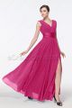 V Neck Hot Pink Long Formal Dress with Slit