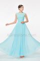 Light Blue Modest Prom Dress with Cap Sleeves