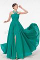 Beaded Halter Jade Green Formal Dress with Slit