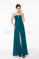 Simple Teal Bridesmaid Dresses with Slit