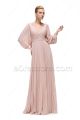 Dusty Pink Modest Bridesmaid Dresses Long Sleeves