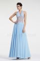 Ice Blue Halter See Through Lace Prom Dresses
