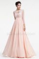 Peach Lace Prom Dresses Long Sleeves Evening Dress