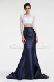 Navy Blue Two Piece Mermaid Prom Dress Long Sleeves