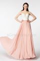 White Pearls Blush Pink Backless Prom Dresses Long