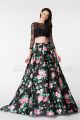 Black Floral Ball Gown Two Piece Prom Dresses Long Sleeves