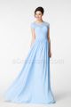 Modest Light Blue Long Prom Dress Cap Sleeves