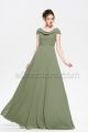 Modest Cowl Neck Dusty Olive Bridesmaid Dresses Cap Sleeves
