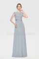 Modest Dusty Blue Prom Dresses Long with Cap Sleeves