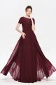 Burgundy Beaded Modest Long Prom Dresses with Sleeves