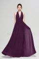 Plum purple Long Bridesmaid Dresses Halter V Neck