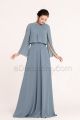 Dusty Blue Popover Bridesmaid Dresses Long Sleeves