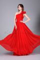One Shoulder Folded Red Prom Dresses Long