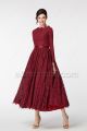 Modest Scalloped Lace Vintage Burgundy Prom Dresses Long Sleeves
