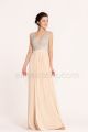 Crystals Beaded Backless Champagne Long Prom Dresses