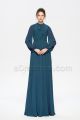 Dark Teal Modest Bridesmaid Dresses Long Sleeves