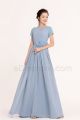 Dusty Blue Beaded Modest Bridesmaid Dress with short sleeves